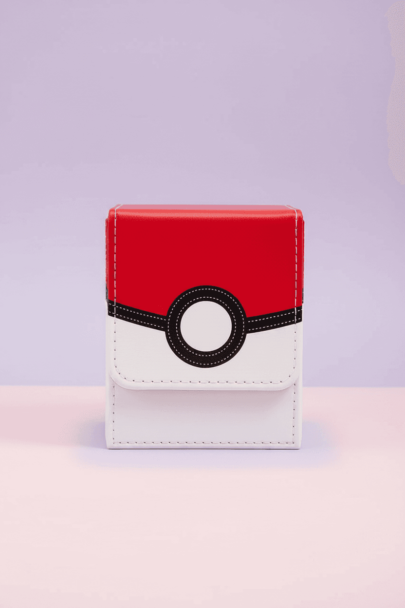 Pokemon Master Ball trading card deck box on a gaming desk