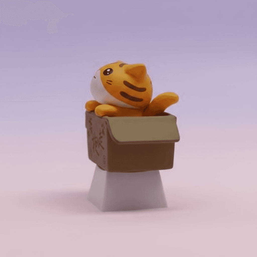Kawaii Tiger Cat In Box Artisan Keycap — view 2