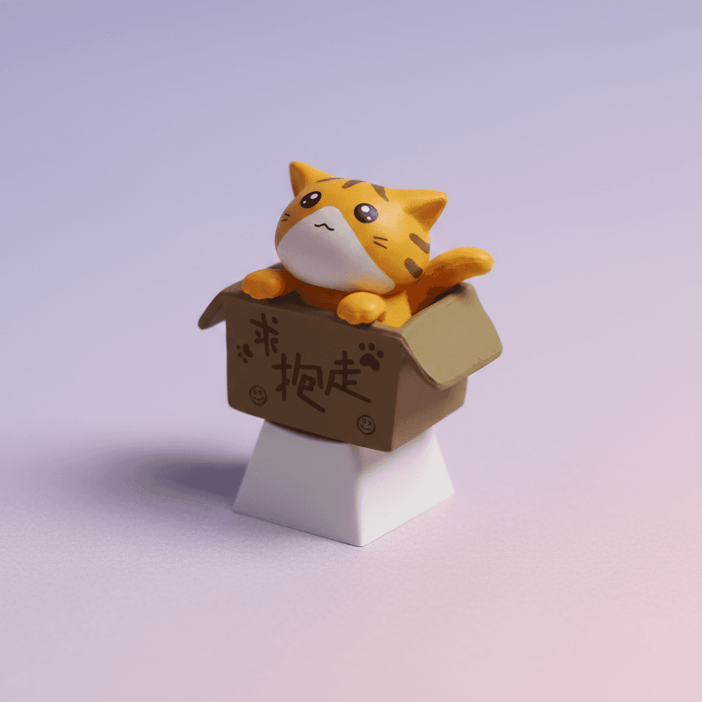 Kawaii Tiger Cat In Box Artisan Keycap — view 3